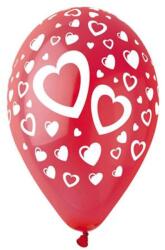  Léggömb, 30cm, piros szívek, 10db/cs (11-PRINTSZIVES01-45)