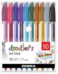 Zebra Zseléstoll készlet, 0, 33 mm, kupakos, ZEBRA "Doodler`z Glitter", 10 csillogó vegyes szín (02619) - mystock