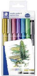 STAEDTLER Dekormarker, 1-2 mm, kúpos, STAEDTLER "8323", 6 különböző metál szín, ajándék fekete tusfilccel (8323-SWP6P) - mystock