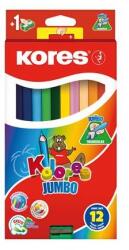 Kores Színes ceruza készlet, háromszögletű, vastag, KORES "Jumbo", 12 különböző szín (93512) - mystock