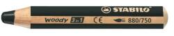 STABILO Színes ceruza, kerek, vastag, STABILO "Woody 3 in 1", fekete (880/750)