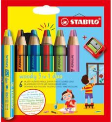 STABILO Színes ceruza készlet, STABILO "Woody 3 in 1 duo", 6 dupla vegyes szín (8826-2) - mystock