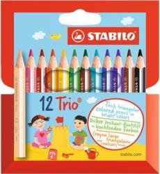 STABILO Színes ceruza készlet, háromszögletű, vastag, rövid, STABILO "Trio", 12 különböző szín (205/12-01)