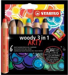 STABILO Színes ceruza készlet, kerek, vastag, STABILO "Woody ARTY 3 in 1", 6 különböző szín (8806-1-20)