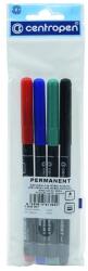 Centropen Permanent marker készlet, 1mm, kerek hegyű, Centropen 2536, 4 klf. szín (A-625360401)