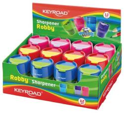 Keyroad Hegyező 2 lyukú tartályos, fedeles, fém belsővel 12 db/display Keyroad Robby vegyes színek (KR971297) - mystock