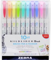 Zebra Ecsetirón készlet, 0, 5/0, 7 mm, kétvégű, ZEBRA "Mildliner Brush&Marker", 10 különböző szín (79101) - mystock