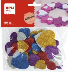 Apli Moosgumi, öntapadó, glitteres, szívek, APLI "Eva Sheets", vegyes színek, 50db/cs (13484) - mystock