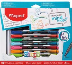 Maped Tűfilc készlet, 0, 4 mm, MAPED "Graph`Peps - How to Mind Map Box", 8 különböző szín (897553)