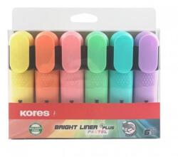 Kores Szövegkiemelő készlet, 0, 5-5 mm, KORES "Bright Liner Plus Pastel", 6 különböző szín (36166)