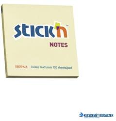 STICK N Öntapadó jegyzettömb, 76x76 mm, 100 lap, STICK N, pasztellsárga (SN21007) - kecskemetirodaszer