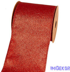  Glitteres karácsonyi szalag drótos szegéllyel 100mm x 5m - Piros