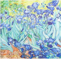 Shopika Esarfa patrata cu o fata imprimata cu model inspirat dupa pictura Irisi a lui Van Gogh, din matase si vascoza