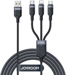 JOYROOM Multi-Use Series S-A18 3in1 USB-A - Lightning / USB-C / micro USB Kábel 0, 3m - Fekete (151814)