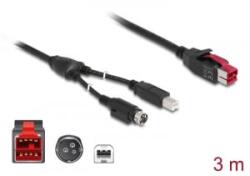 Delock PoweredUSB kábel apa 24 V > B-típusú USB apa + Hosiden Mini-DIN 3 tűs apa 3m POS nyomtatókhoz (85489)