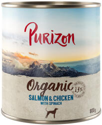 Purizon 12x800g Purizon Organic Lazac, csirke & spenót nedves kutyatáp