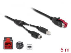 Delock PoweredUSB kábel apa 24 V > B-típusú USB apa + Hosiden Mini-DIN 3 tűs apa 5m POS nyomtatókhoz (85491)