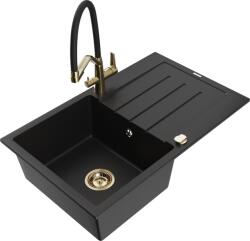 Mexen Bruno, 1 kamrás gránit mosogató 795x495x200 mm és Duo mosogató csaptelep, fekete, 6513-77-671701-57-G (6513-77-671701-57-G)