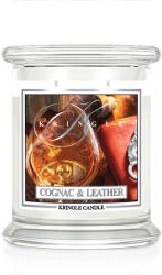 Kringle Candle Lumanare parfumata medie cu 2 fitiluri Cognac si piele (411 g),