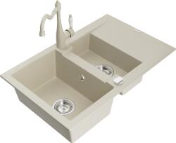 Mexen Gaspar, gránit mosogató 752x436x161 mm, 1, 5 kamrás és mosogató csaptelep Carla, bézs, 6507-69-670700-69 (6507-69-670700-69)
