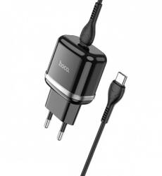 hoco. Victorious N24, 20W, 3A hálózati töltőadapter, töltőfej 1 x USB-C + USB-C adatkábel, töltőkábel, fekete