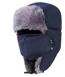 HARAHU Șapcă de iarnă din blană - Albastru KP11057