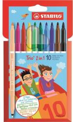 STABILO Filctoll készlet, 0, 5-2 mm, kétvégű, STABILO "Trio 2 in 1", 10 különböző szín (222/10-01) - mystock