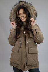 Flo&Clo Italy GEACĂ PARKA CU GLUGĂ SI GULER DE BLANĂ NATURALĂ - FLO & CLO MELEK Bej S-M