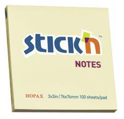 STICK N Öntapadó jegyzettömb, 76x76 mm, 100 lap, STICK N, pasztellsárga (SN21007) - bestoffice