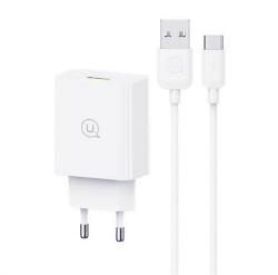 USAMS SC hálózati töltő USB aljzat (18W, PD gyorstöltő 3.0 + Type-C kábel) FEHÉR (SCXLTZ02) - bluedigital