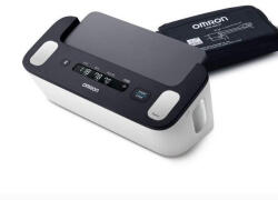 Omron Tensiometru automat Omron de brat, cu afisaj si Bluetooth, masurarea tensiunii arteriale si a pulsului, Alb Gri