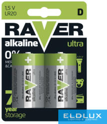 RAVER alkáli elem LR20 (D) 2db/bliszter (B7941)