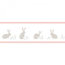 Casadeco Happy Dreams 82894240 FRISE BUNNY ROSE nyuszik krémfehér rózsaszín szürke bordűr (82894240)