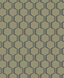  Kortárs grafika és a barokk stílus ötvözete - 3D Hexagon minta khakizöld kék bézs és arany tónus tapéta (89307783)