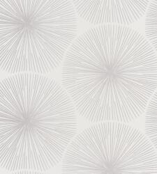 Casadeco Helsinki 82040124 OURSIN TAUPE/BLANC nagy napkörök csillogó sugarakkal fehér fémes ezüst tapéta (82040124)