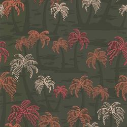  Lutece California Nostalgie 51200904 PALMIER FOND KHAKI Natur trópusi stilizált pálmafák khakizöld korall ciklámen krém tapéta (51200904)