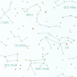 Caselio Our Planet 101917125 CONSTELLATIONS Gyerekszobai Csillagképek fehér vízzöld arany tapéta (101917125)