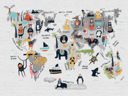 AS-Creation Metropolitan Srories the Wall 38297-1 Gyerekszobai Állatok élőhelye világtérképen szürkésfehér szines falpanel (38297-1)