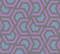 Retro grafikus minta összefonódó koncentrikus hatszögekből textil háttér fekete kék lila tapéta (36760-1)