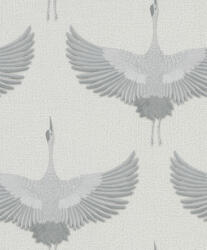  Ég felé törő "hímzett" darvak - minimalista faldekoráció textil háttéren szürkésfehér szürke és ezüst tónus tapéta (1834530)