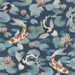 Rasch KIMONO 409444 Natur Koi halak tavirózsa tengeren indigókék narancs-fehér fekete-fehér vörös-ibolya kék és zöld árnyalatok tapéta (409444)