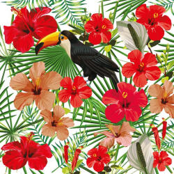  As-Creation Greenery DD116609 Natur trópus virágok tukánnal fehér zöld piros szines digitális nyomat (DD116609)
