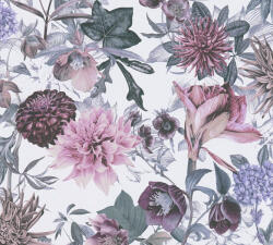 As-Creation Dream Flowery 38175-2 Virágos buja virágmotívum liliomokkal fehér zöld lila szines tapéta (38175-2)