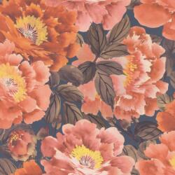 Rasch KIMONO 408348 Natur Virágos "teljes virágzásban" természeti látvány sötérkék barna/zöldesbarna intenzív narancsvörös tapéta (408348)
