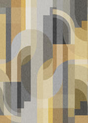  Változatos ívelt geometriai formák parádés megjelenítése Art Deco jegyekkel szürke barna sárga fekete és okker tónus falpanel (INK7874)