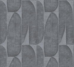  Absztrakt banánlevél mintázat sorokba rendezve 3D texturált felülettel szürke és sötétszürke/antracit tónus tapéta (39658-4)