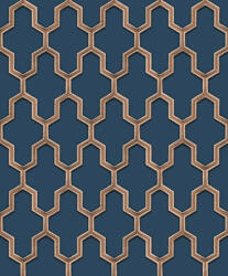 Kifinomult letisztult és kortárs geometrikus design sötétkék aranybarna és bézsarany tónus fémes hatás tapéta (WF121027)