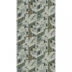  Casadeco Utopia 85117258 ILLUSION VERT/BLEU Grafikus 3D házak szoros halmaza világoskék zöld arany fehér tapéta (85117258)