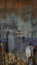  Ikonikus New Yorki látnivalók szines beton háttérre képezve szürke zöld vörösesbarna és szines falpanel/digitális nyomat (A40201)