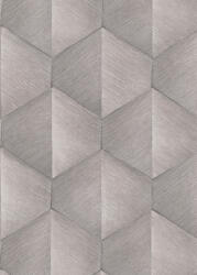 Háromdimenziós fényjáték - Szálcsiszolt felületű geometrikus minta szürkésbézs és szürkésbarna és ezüst tónus fémes hatás tapéta (10370-38)